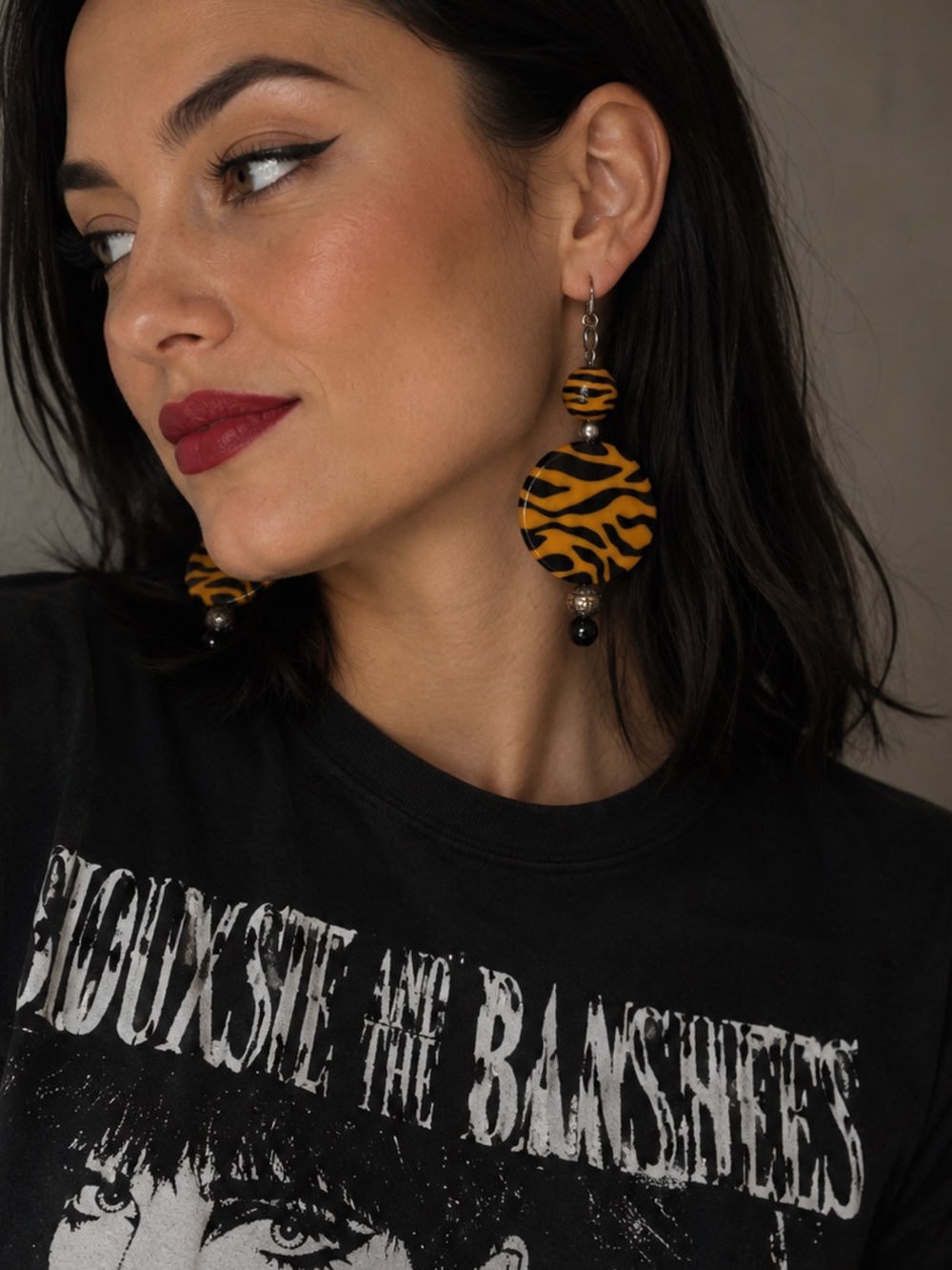 Tiger Patterned 80s Dangle Earrings